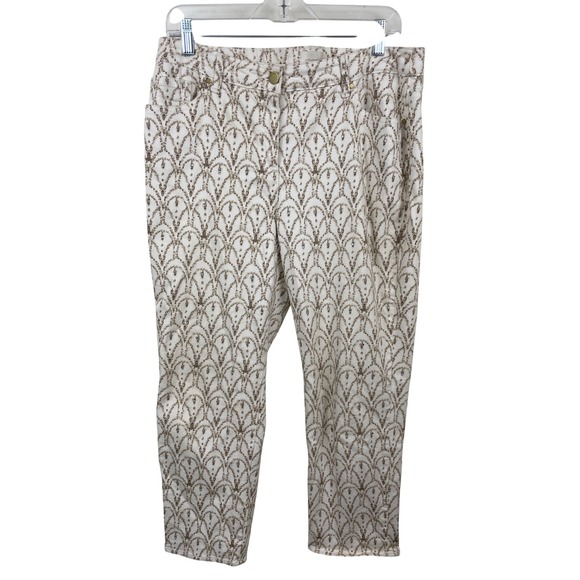 Chico's Pants - Chicos Pants Womens Size 1.5 (10) White Gold Art Deco Print Embellished‎ Cropped